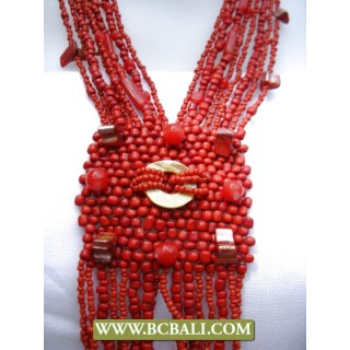 Multi Strand Glass Reds Beaded Pendant Fashion Necklaces